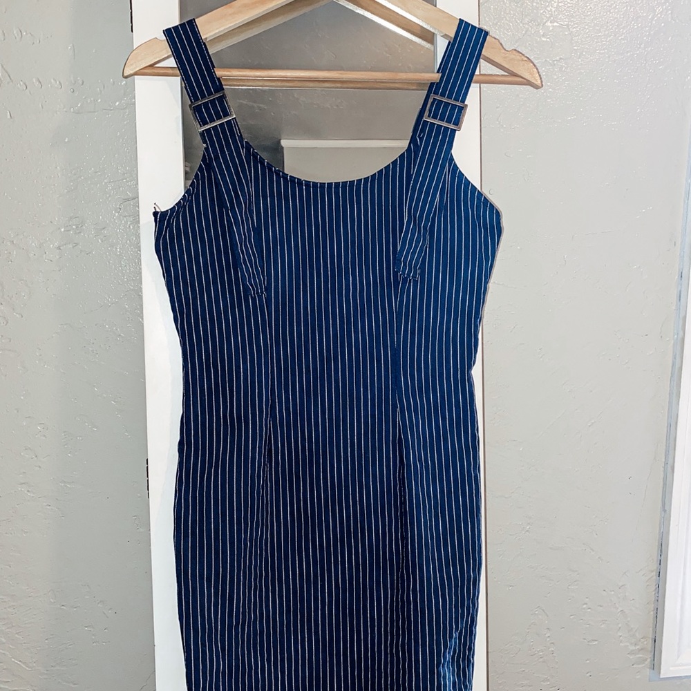Forever 21 Blue Striped Overall Mini Dress